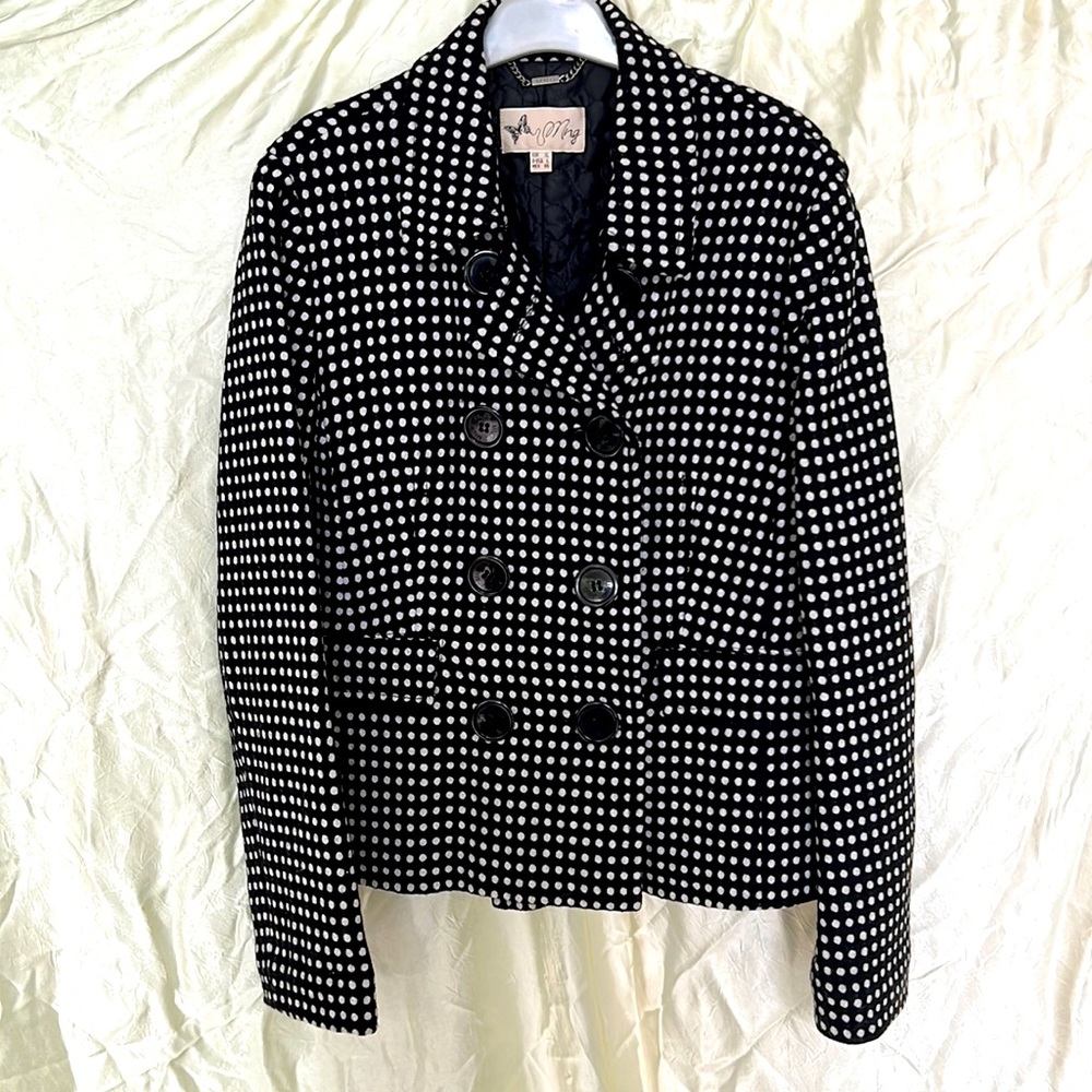 Excellent condition jacket, double row black buttons, 70% wool